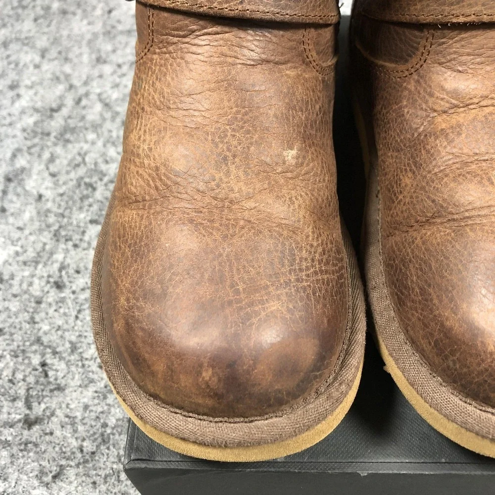 UGG Shearling Boots Girls 3 Brown Leather Zip Buckle Lined 1969 Mid Calf Winter